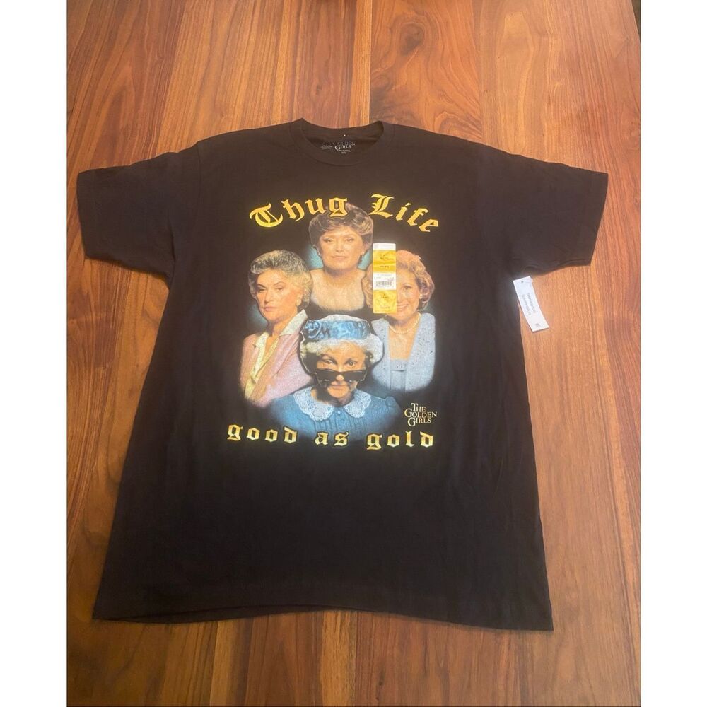 Golden Girls Men's Black Thug Life Crew Neck Cotton Graphic T-Shirt Large NWT